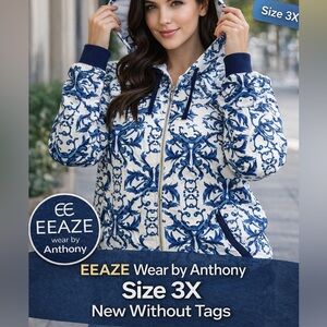EAZE Wear by Anthony 3X Blue White Baroque Hoodie Jacket Zip NWT Look